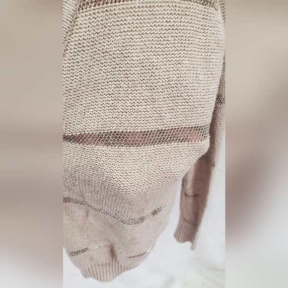 LOFT Metallic mesh Knit Striped Cotton Boho  Women's Cardigan Size M - Picture 4 of 10